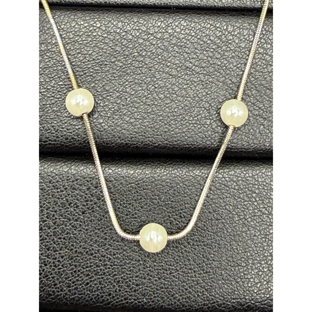 Vintage 18" Sterling Silver Genuine Pearl Station Necklace 925 53 Grams J19